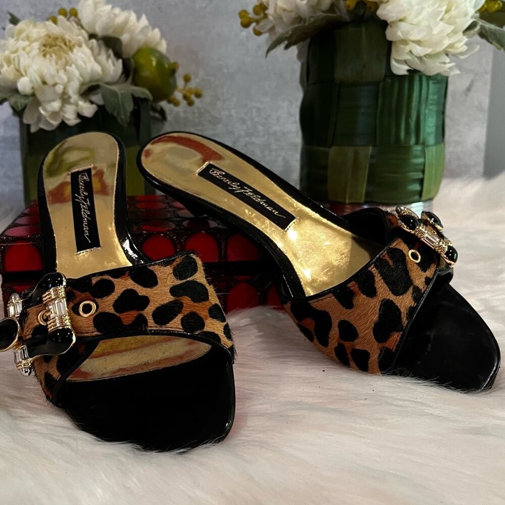NEW Vintage Beverly Feldman Hair Calf Jeweled Slide Buckle Sandals Sz 5.5 NWOB - Picture 3 of 12